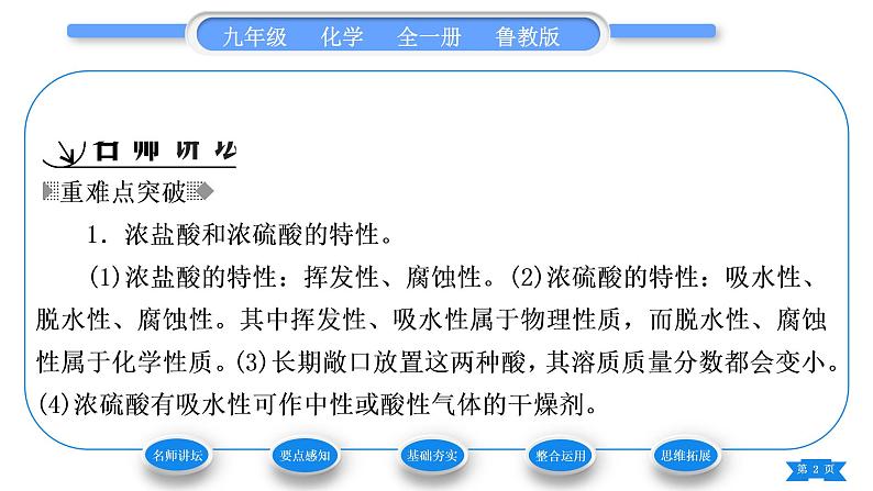 鲁教版九年级化学下第七单元常见的酸和碱第一节酸及其性质第1课时常见的酸习题课件02