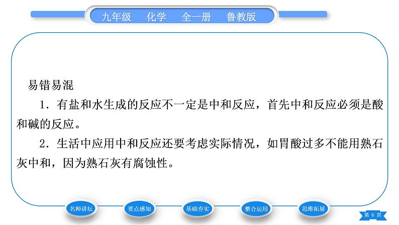 鲁教版九年级化学下第七单元常见的酸和碱第四节酸碱中和反应习题课件06