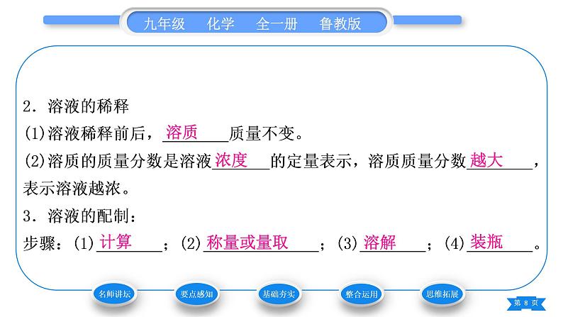 鲁教版九年级化学上第三单元溶液第二节溶液组成的定量表示习题课件第8页