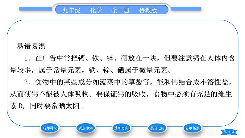 鲁教版九年级化学下第十单元化学与健康第二节化学元素与人体健康习题课件04