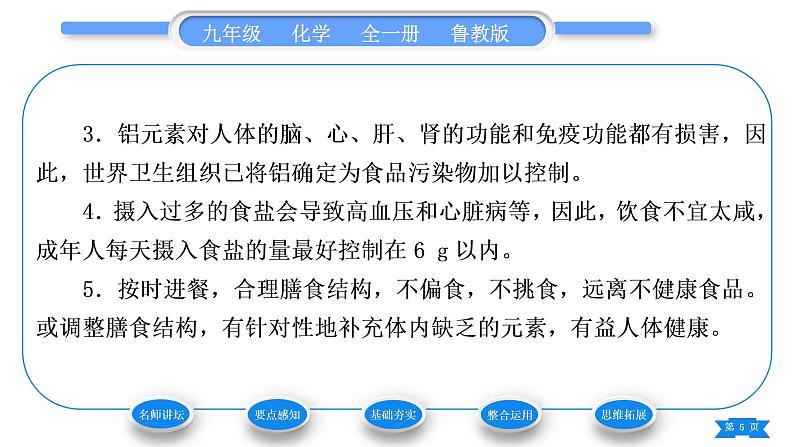 鲁教版九年级化学下第十单元化学与健康第二节化学元素与人体健康习题课件05