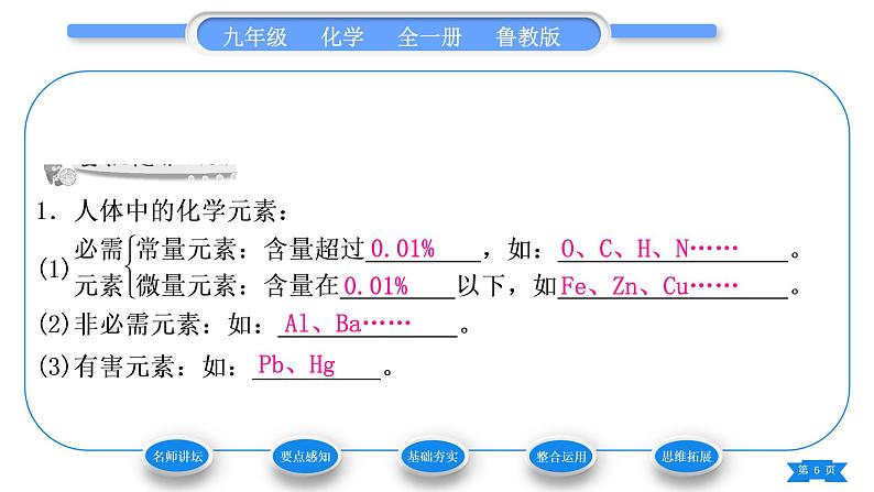 鲁教版九年级化学下第十单元化学与健康第二节化学元素与人体健康习题课件06