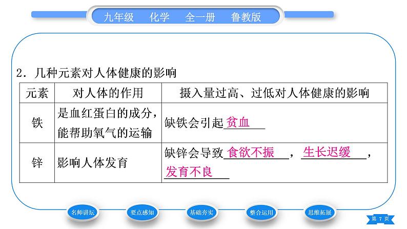 鲁教版九年级化学下第十单元化学与健康第二节化学元素与人体健康习题课件07