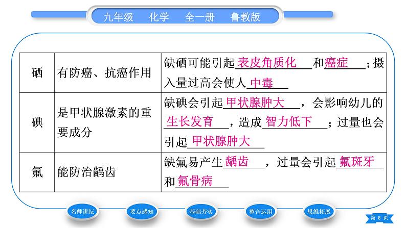 鲁教版九年级化学下第十单元化学与健康第二节化学元素与人体健康习题课件08