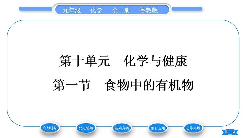 鲁教版九年级化学下第十单元化学与健康第一节食物中的有机物习题课件01