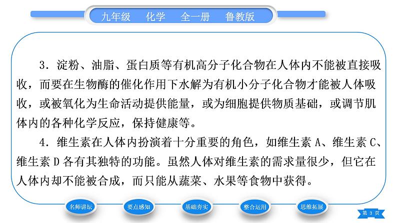 鲁教版九年级化学下第十单元化学与健康第一节食物中的有机物习题课件03