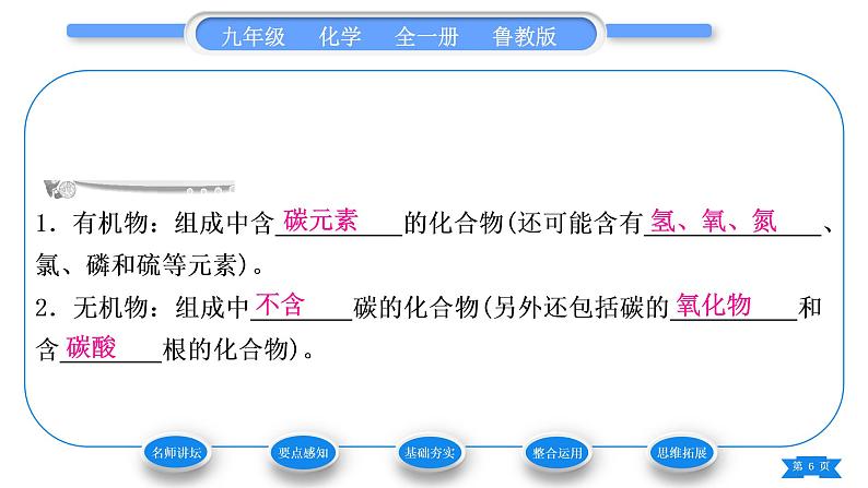 鲁教版九年级化学下第十单元化学与健康第一节食物中的有机物习题课件06