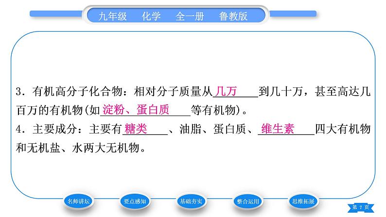 鲁教版九年级化学下第十单元化学与健康第一节食物中的有机物习题课件07