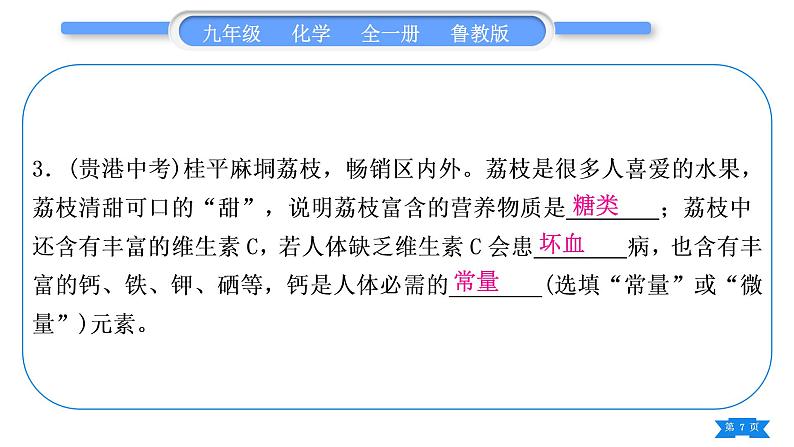 鲁教版九年级化学下第十单元化学与健康复习与提升习题课件第7页