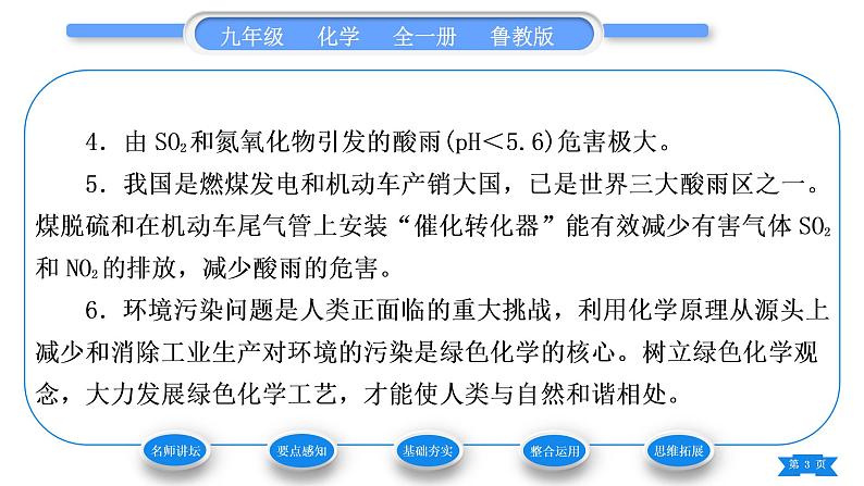 鲁教版九年级化学下第十一单元化学与社会发展第四节化学与环境保护习题课件03