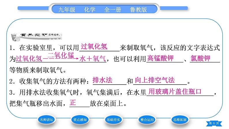 鲁教版九年级化学上第四单元我们周围的空气第三节氧气第1课时氧气的实验室制法习题课件06