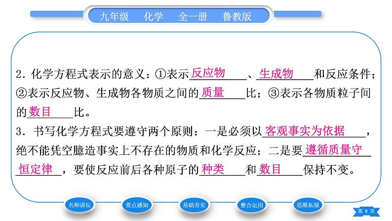 鲁教版九年级化学上第五单元定量研究化学反应第二节化学反应的表示习题课件08