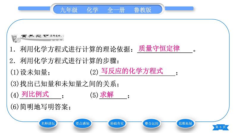 鲁教版九年级化学上第五单元定量研究化学反应第三节化学反应中的有关计算习题课件06