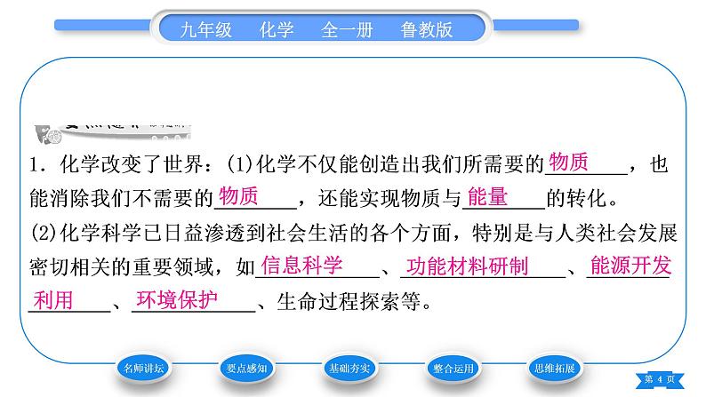 鲁教版九年级化学上第一单元步入化学殿堂第一节化学真奇妙习题课件04