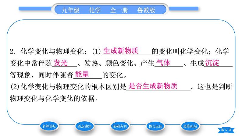 鲁教版九年级化学上第一单元步入化学殿堂第一节化学真奇妙习题课件05