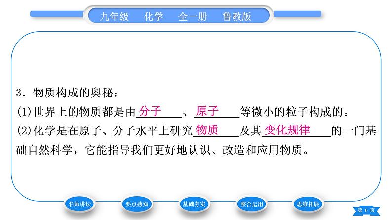 鲁教版九年级化学上第一单元步入化学殿堂第一节化学真奇妙习题课件06