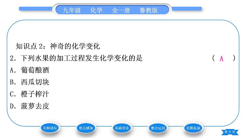 鲁教版九年级化学上第一单元步入化学殿堂第一节化学真奇妙习题课件08