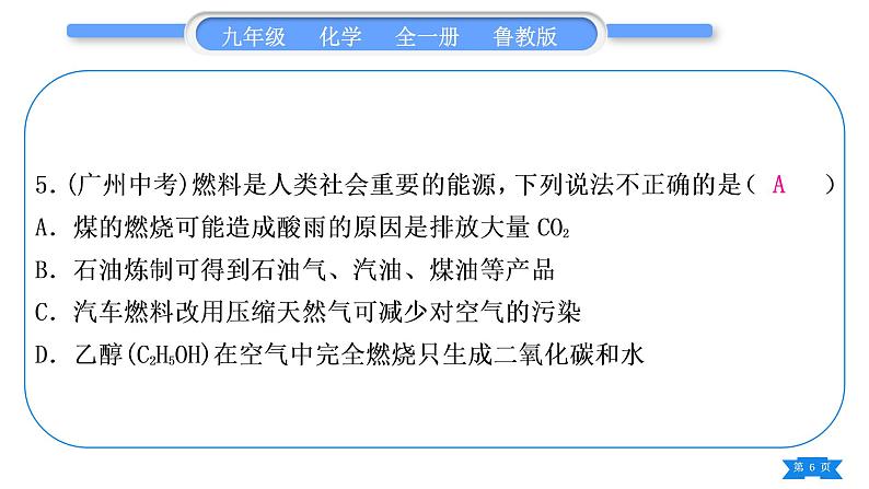 鲁教版九年级化学上单元周周测八(第六单元)习题课件06