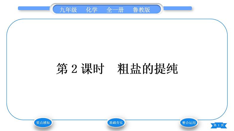 鲁教版九年级化学下第八单元海水中的化学第二节海水“晒盐”第2课时粗盐的提纯习题课件第1页