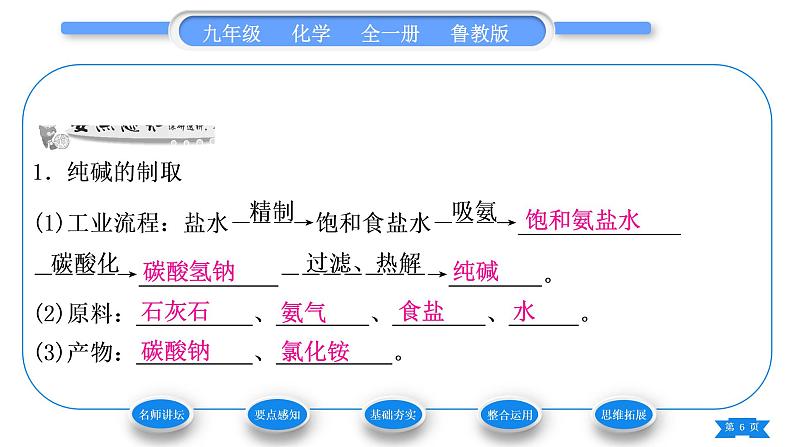 鲁教版九年级化学下第八单元海水中的化学第三节海水“制碱”第1课时纯碱的制取和性质习题课件06