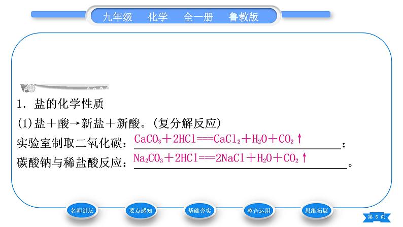 鲁教版九年级化学下第八单元海水中的化学第三节海水“制碱”第2课时盐的化学性质及复分解反应的实质习题课件05