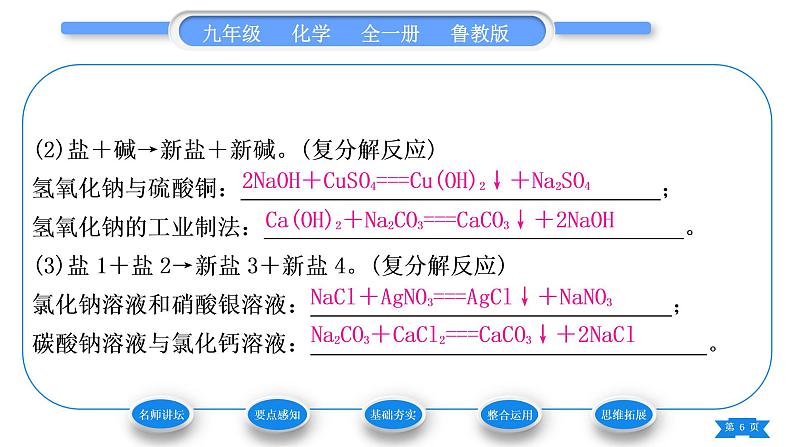 鲁教版九年级化学下第八单元海水中的化学第三节海水“制碱”第2课时盐的化学性质及复分解反应的实质习题课件06