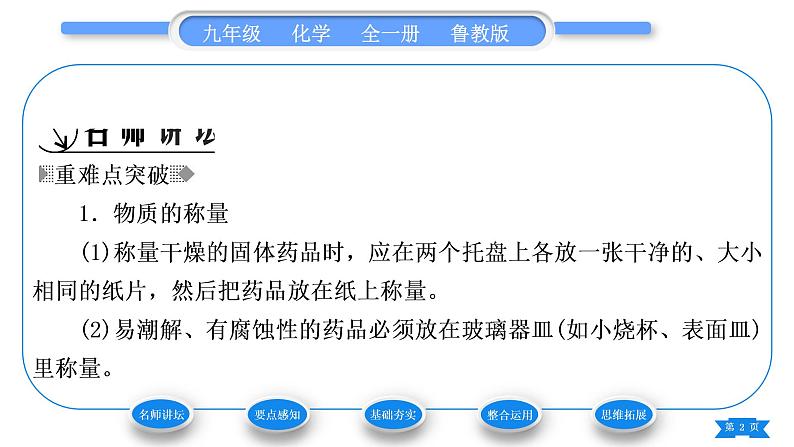 鲁教版九年级化学上第二单元探秘水世界到实验室去：化学实验基本技能训练(二)习题课件02