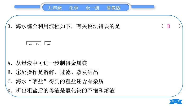 鲁教版九年级化学下单元周周测十一(8.1－8.2)习题课件第4页