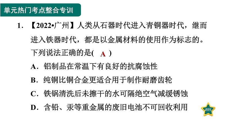 人教版九年级化学下册第八单元热门考点整合专训课件03