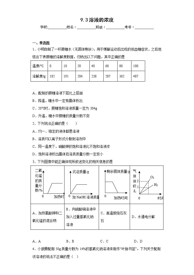9.3溶液的浓度同步练习人教版化学九年级下册01