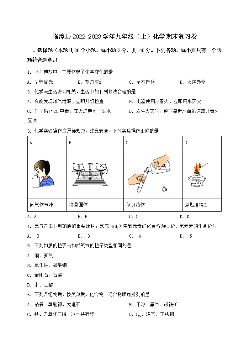 河北省临漳县2022-2023学年九年级（上）化学期末复习卷【含答案及详细解析】第1页