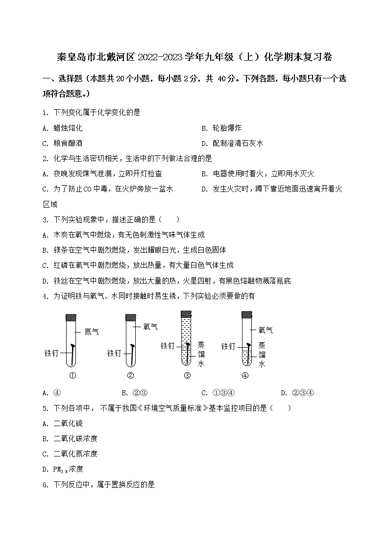 河北省秦皇岛市北戴河区2022-2023学年九年级（上）化学期末复习卷【含答案及详细解析】第1页