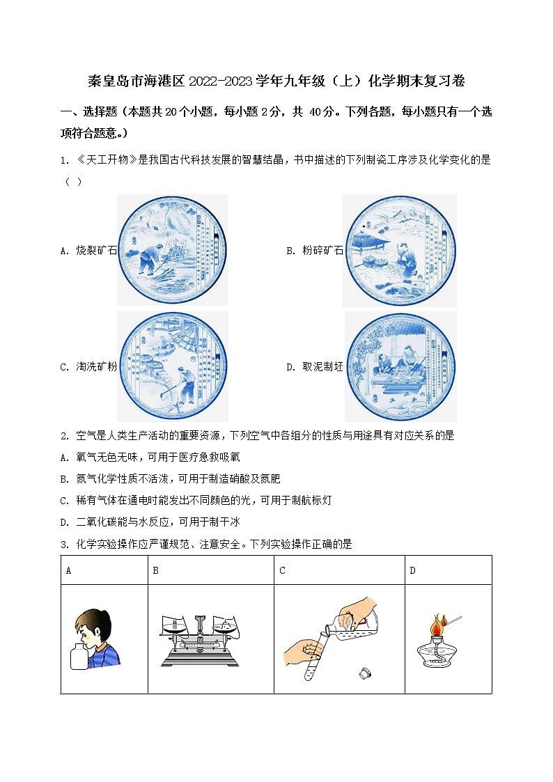 河北省秦皇岛市海港区2022-2023学年九年级（上）化学期末复习卷【含答案及详细解析】第1页