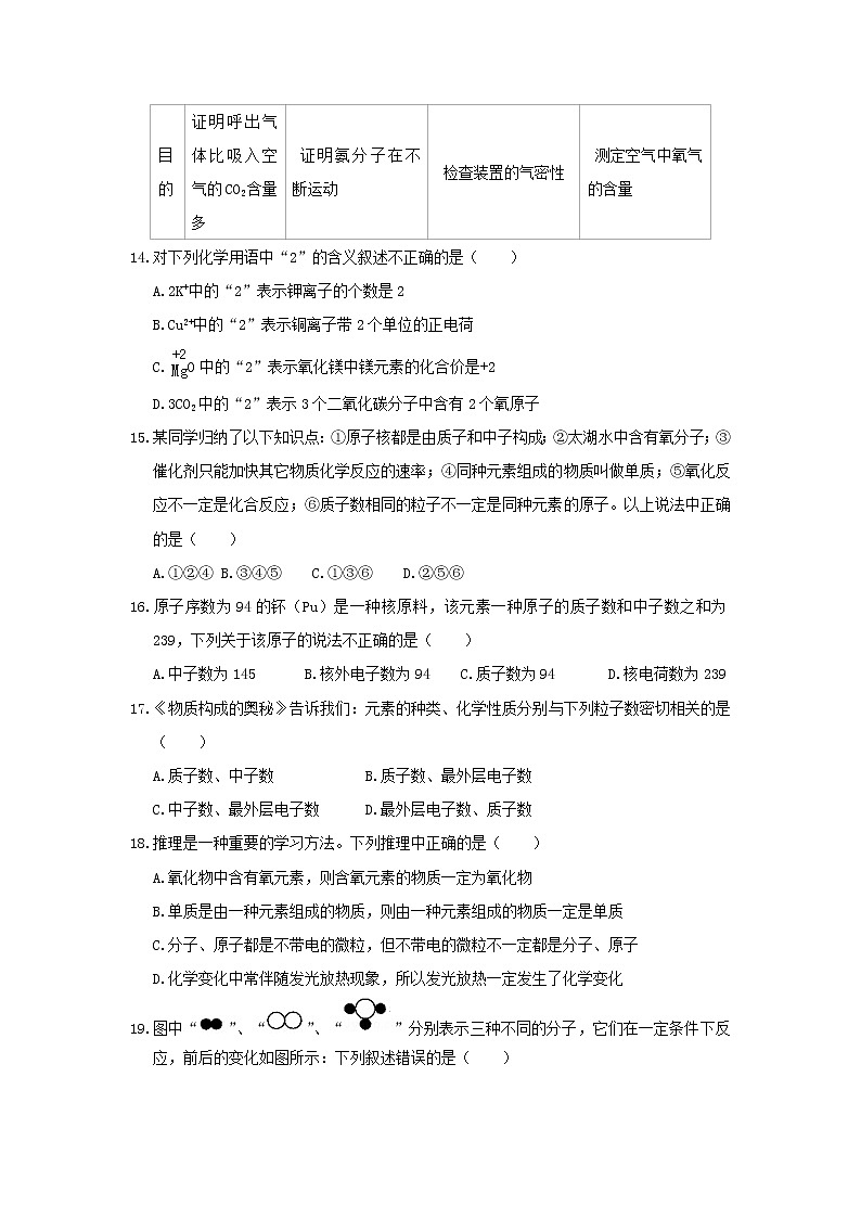 人教版化学九上 期中化学试卷（1）（含答案）03