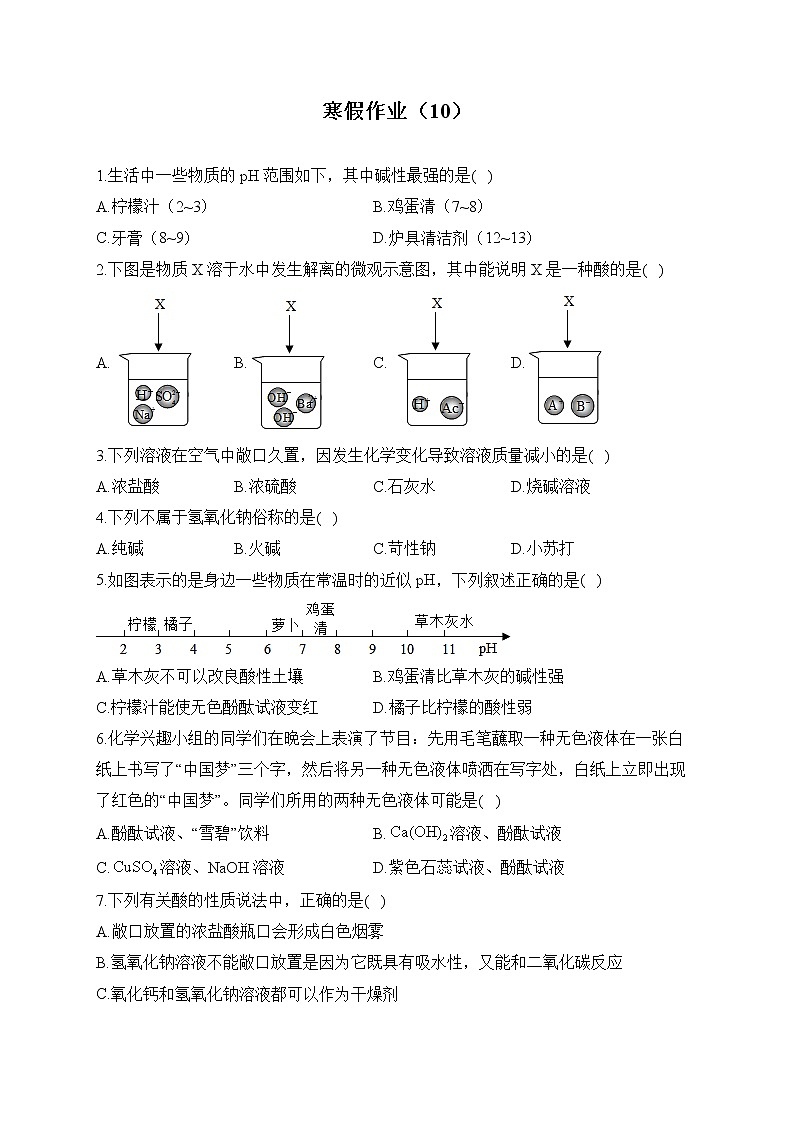 九年级化学人教版 寒假作业（10）01