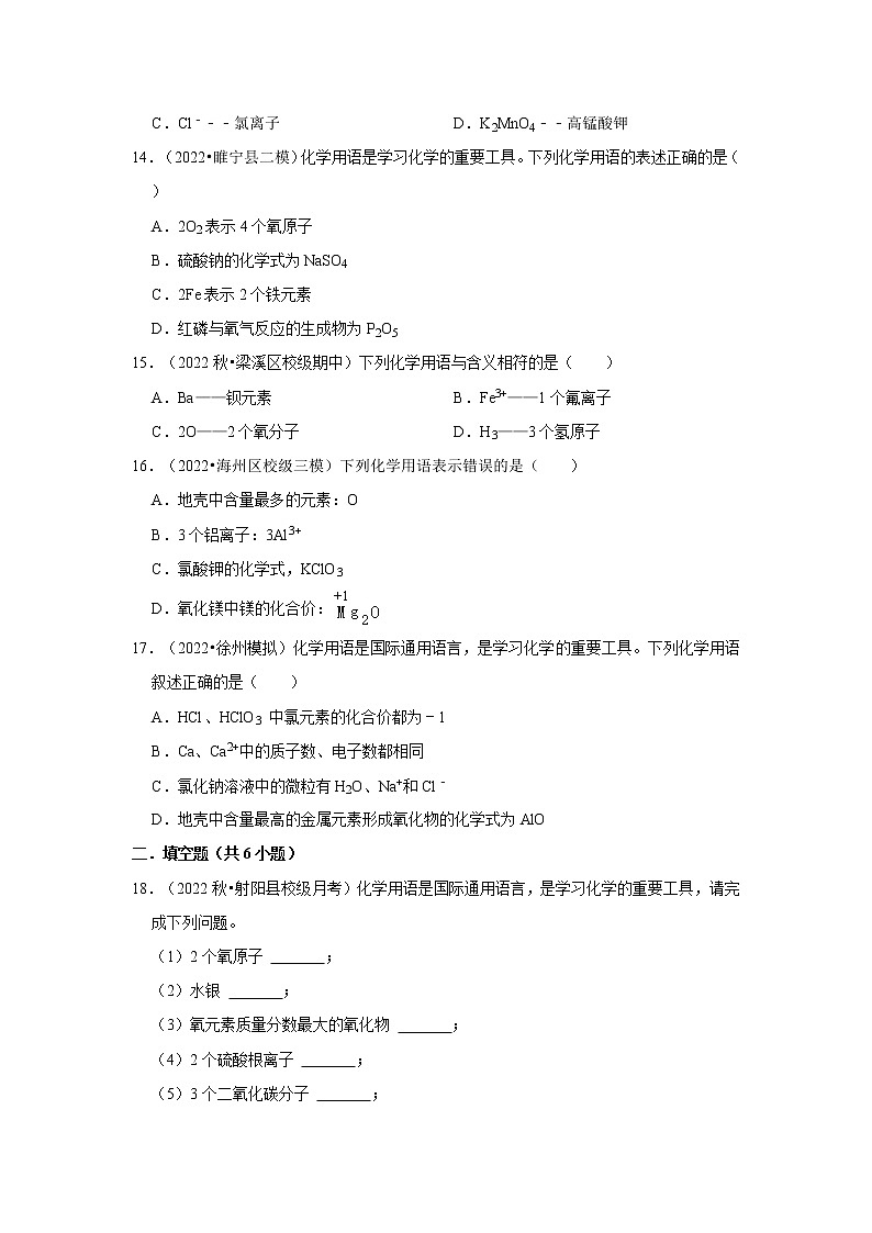 1.化学用语  2022-2023学年人教版初中九年级上册化学期末必刷常考题第3页