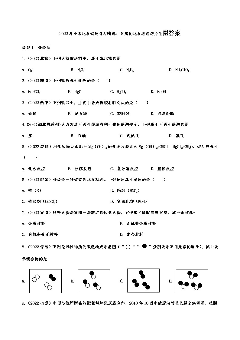 2022年中考化学试题针对精练：常用的化学思想与方法附答案第1页