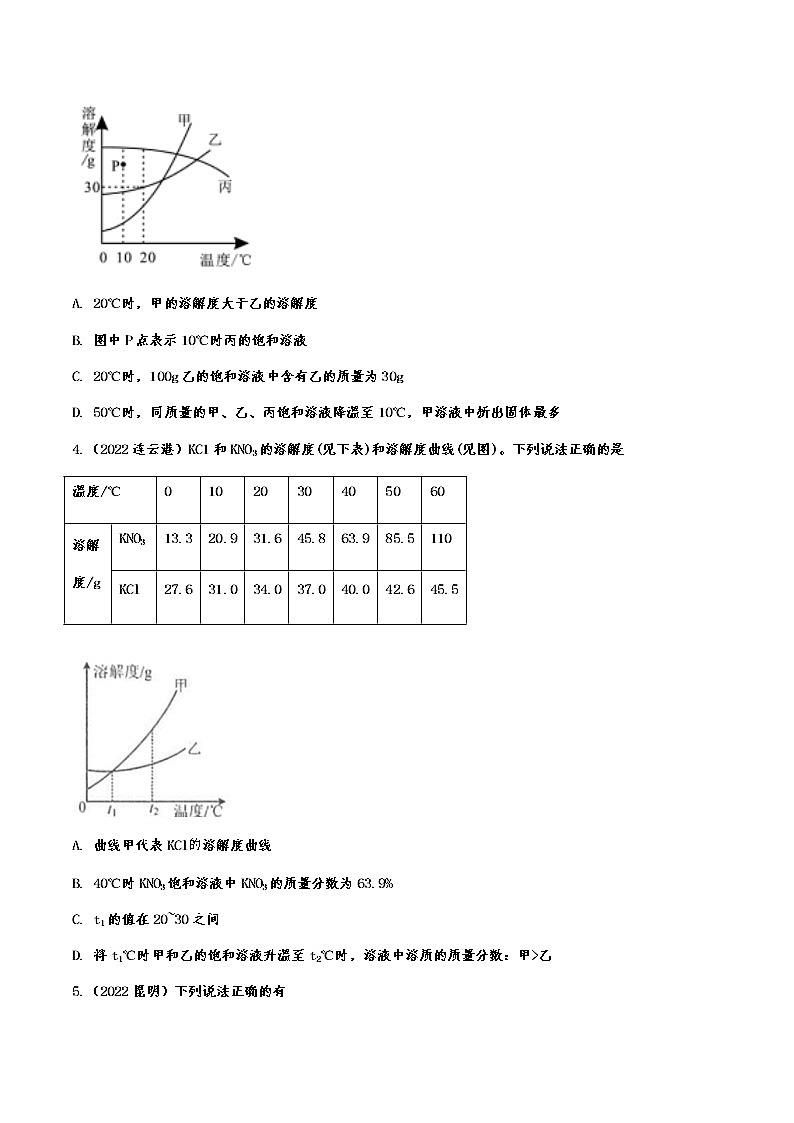 2022年中考化学试题针对题练：溶解度曲线附答案第2页