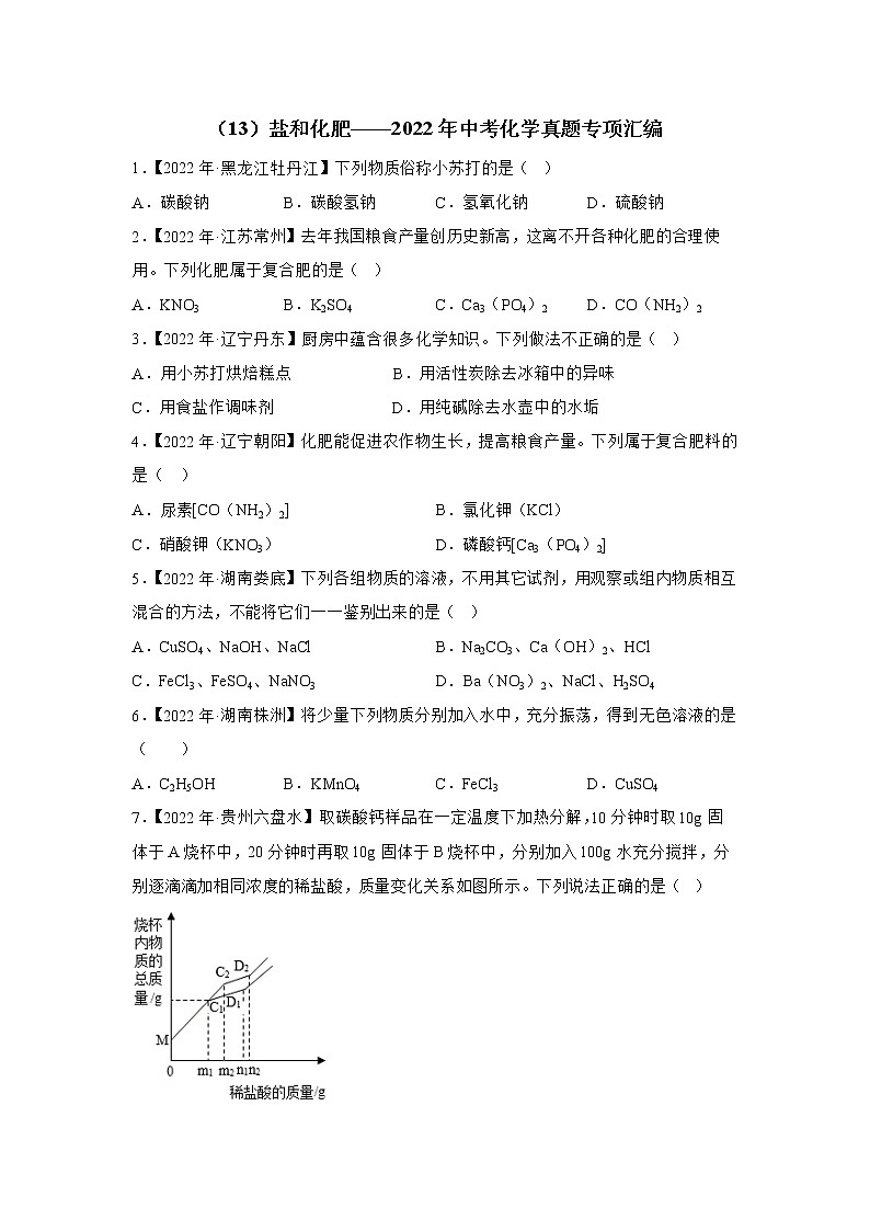 （13）盐和化肥——2022年中考化学真题专项汇编第1页