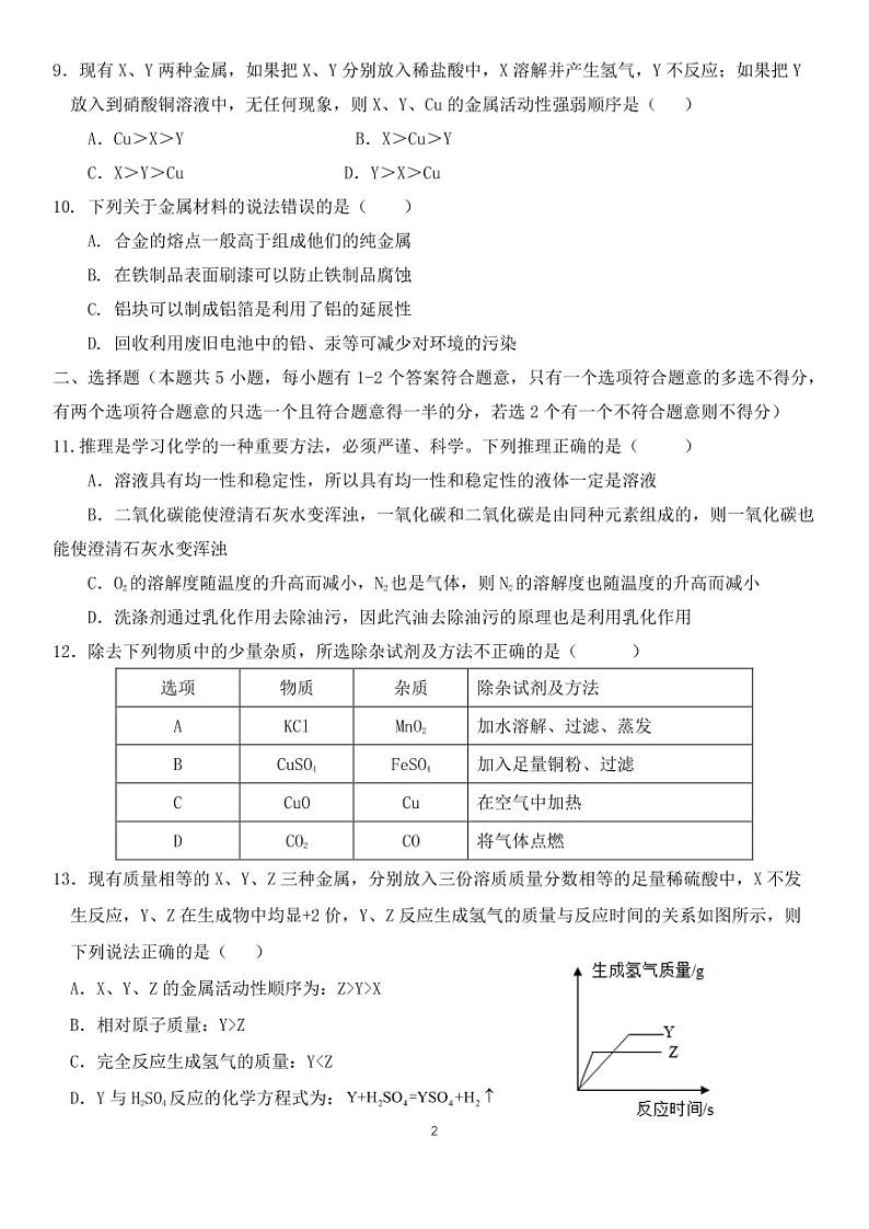 天津市和平区2022-2023学年九年级上学期期末学情调研化学试卷02