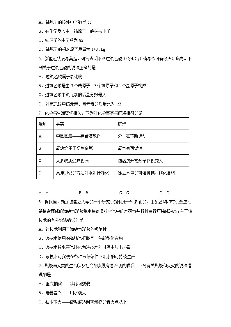 安徽省合肥市肥东县2021-2022学年九年级上学期期末化学试题(含答案)02