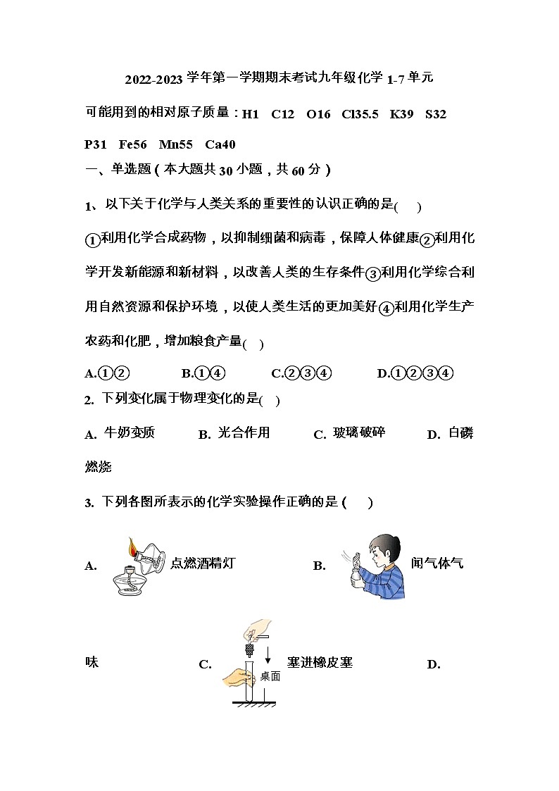 河北省邯郸市鸡泽县第二中学2022-2023学年九年级上学期期末考试化学试题01