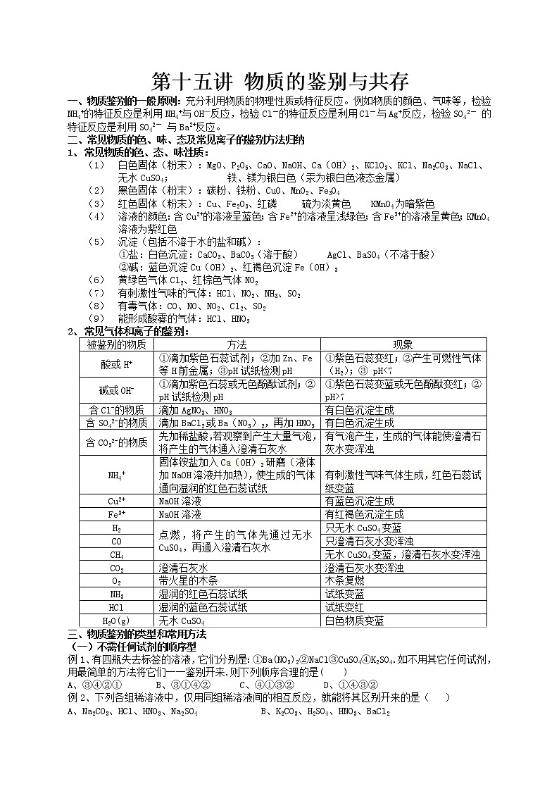 第十五讲 物质的鉴别与共存——浙江省中考化学第1页