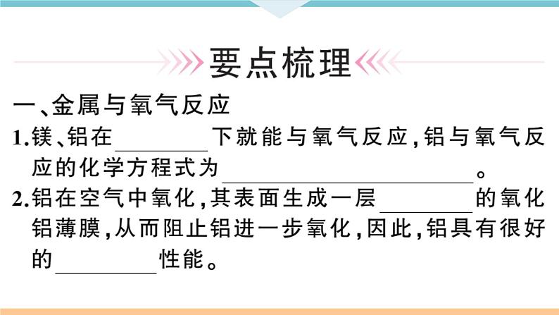 初三九年级化学下册河南同步练习1八单元金属和金属材料1１课时金属与氧气稀酸的反应课件PPT02