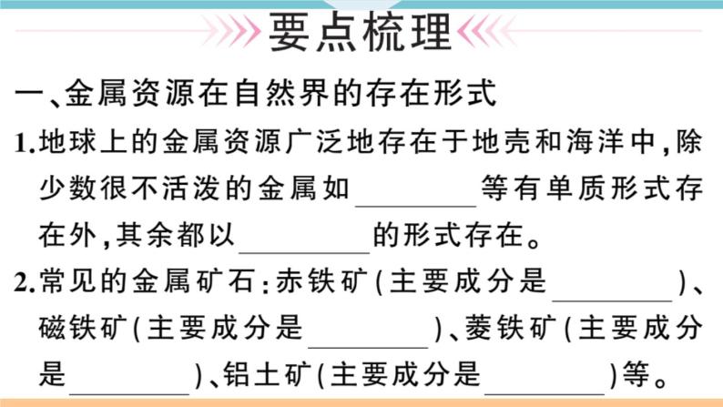 初三九年级化学下册河南同步练习1八单元金属和金属材料1１课时铁的冶炼课件PPT02