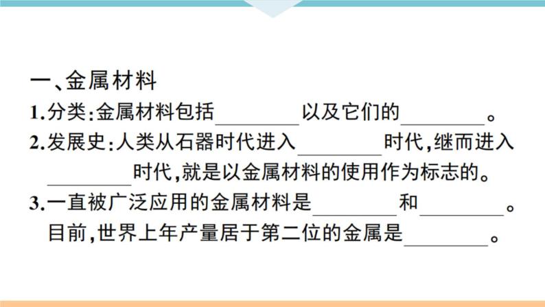 初三九年级化学下册江西同步练习1八单元金属和金属材料1课题1金属材料1课时课件PPT02