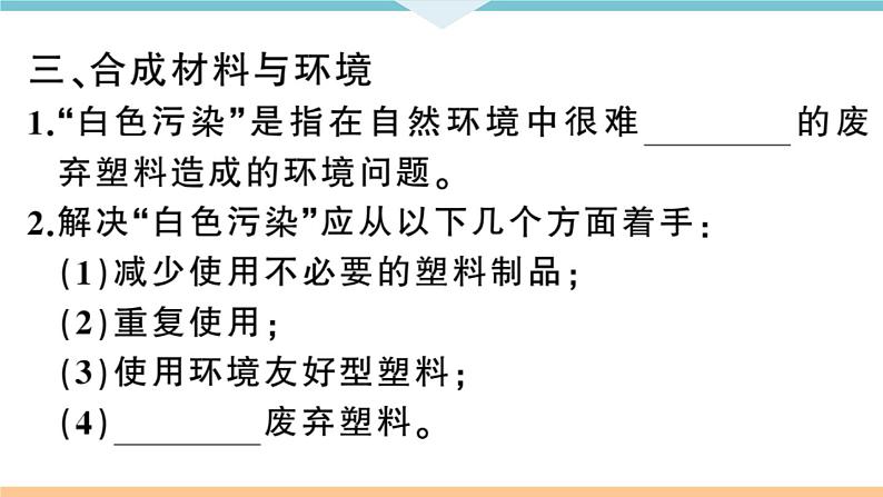 初三九年级化学下册河南同步练习5十二单元化学与生活3课题３有机合成材料课件PPT05