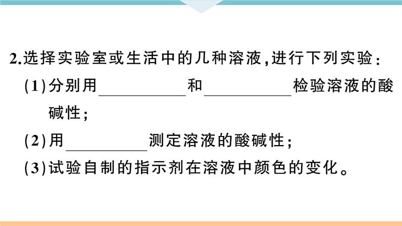 初三九年级化学下册河南同步练习3十单元酸和碱5实验活动７溶液酸碱性的检验课件PPT05