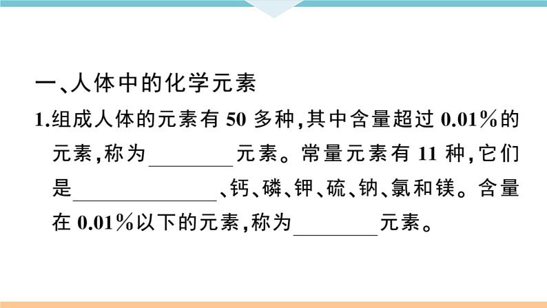 初三九年级化学下册江西同步练习5十二单元化学与生活2课题2化学元素与人体健康课件PPT第2页