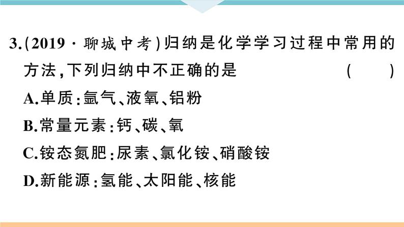 初三九年级化学下册河南同步练习5十二单元化学与生活4专题七物质的分类课件PPT第6页